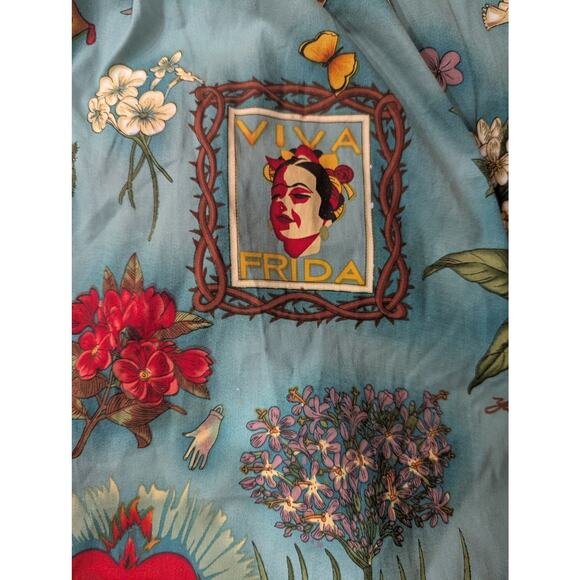 Blue vintage inspired Frida Kahlo printed A-line skirt size Large NWOT - Picture 7 of 8